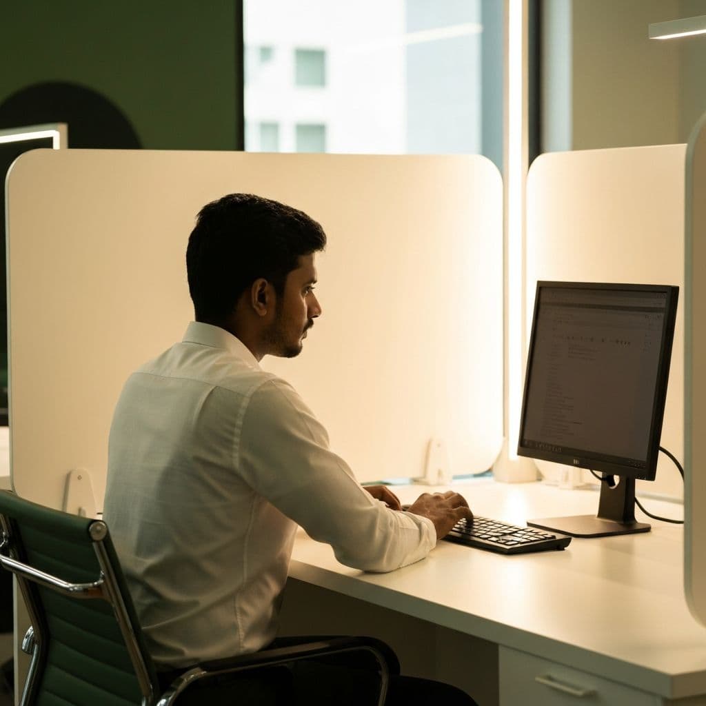 A candidate focused on their assessment in a calm, professional environment